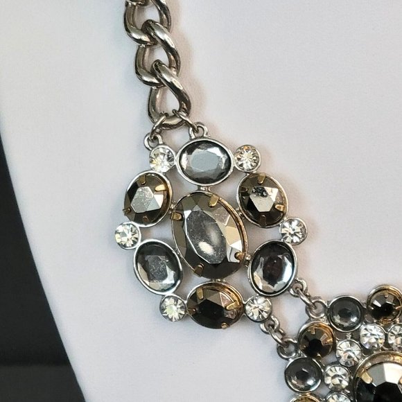 Womens Silver Tone Heavy Chunky Chain Prong Set Crystal Statement Necklace - Picture 6 of 10